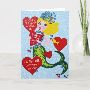 Cute Valentine Mermaid, Vintage-Style Holiday Card