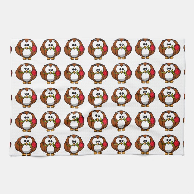 Cute Valentine Owl Kitchen Towel (Horizontal)