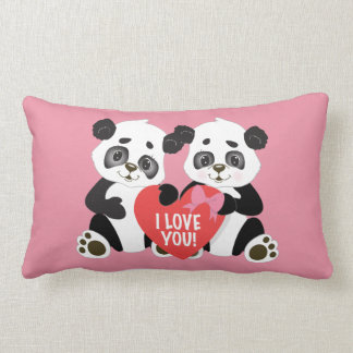 Cute Valentine Panda Bears Pink Lumbar Pillow