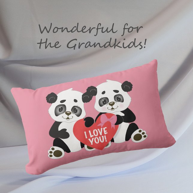 Cute Valentine Panda Bears Pink Lumbar Pillow (Creator Uploaded)