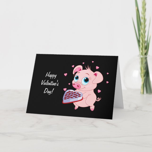 Cute Valentine Pig Holiday Card (Front)