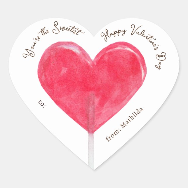 Cute Valentine Pink Heart Lollipop Customizable Sticker (Front)