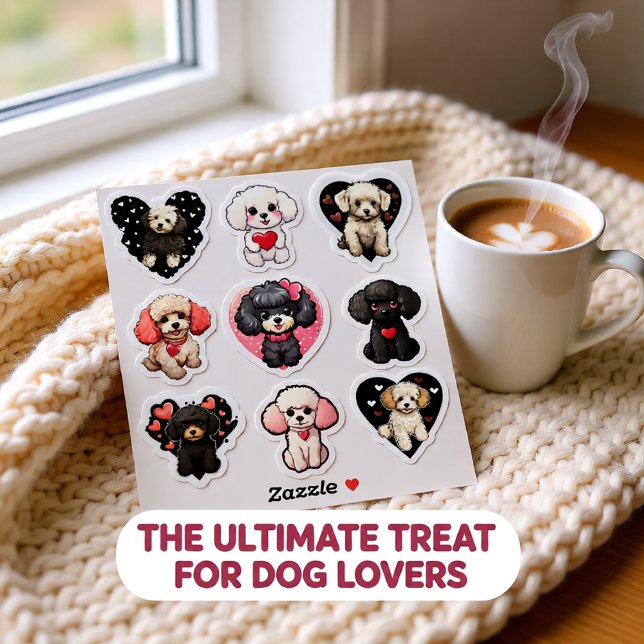 Cute Valentine Poodle Dog Hearts Set of 9 Adorable Sticker (Cute Valentine Poodle Dog Hearts Set of 9 Adorable Sticker)