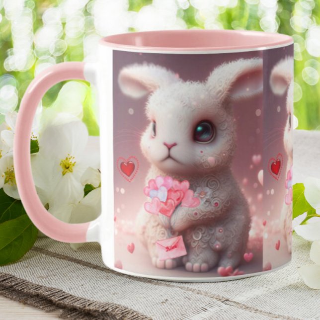 Cute Valentine Rabbit holding Mail Personalized Mug (Creator Uploaded)
