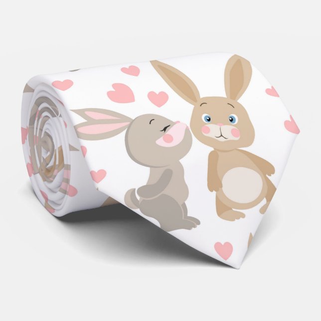 Cute Valentine Rabbits  Neck Tie (Rolled)