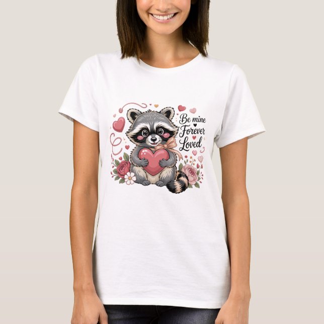 Cute Valentine Raccoon Be Mine Forever Loved T-Shirt (Front)
