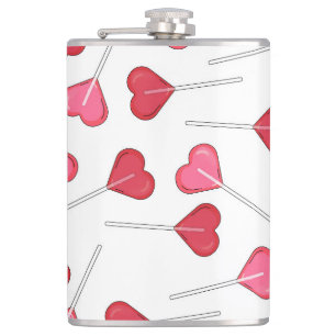Cute Valentine Red Heart Lollipop Pattern Flask