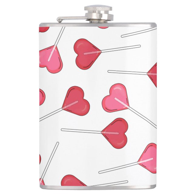 Cute Valentine Red Heart | Lollipop Pattern    Flask (Front)