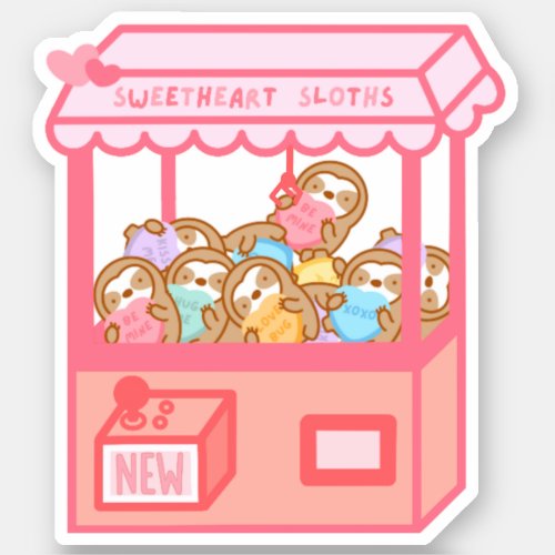 Cute Valentines Day Claw Machine Sloths Sticker