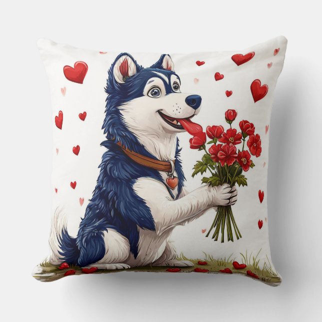 Cute Valentine’s Day dog Throw Pillow (Front)
