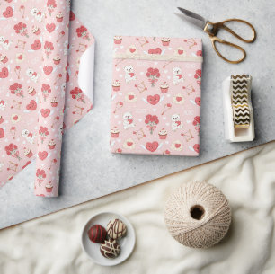 Cute Valentine’s Day Hearts, Flowers & Cupid Bows Wrapping Paper