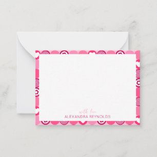 Cute Valentine’s Day Pink Heart and Flower Pattern Note Card