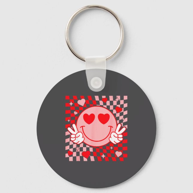 Cute Valentine Smile Face Smiling Checkered Patter Keychain (Front)