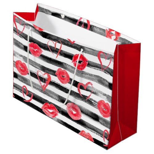 Cute Valentine Striped Seamless Pattern Large Gift Bag