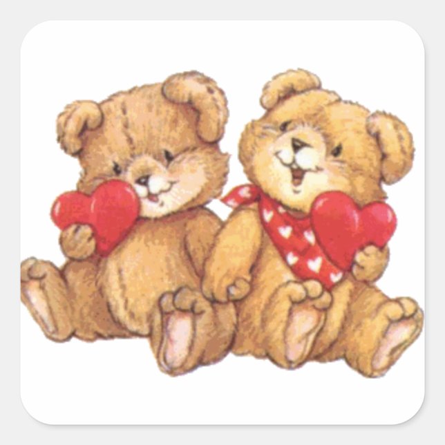 Cute Valentine Teddy Bear Couple Square Sticker (Front)