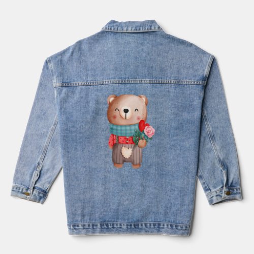Cute Valentine Teddy Bear Pink Lovely Heart Boy Fl Denim Jacket