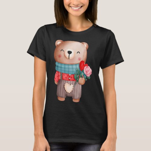 Cute Valentine Teddy Bear Pink Lovely Heart Boy Fl T_Shirt