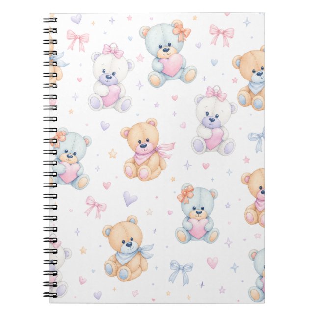 Cute Valentine Teddy Bear Seamless Pattern Notebook (Front)