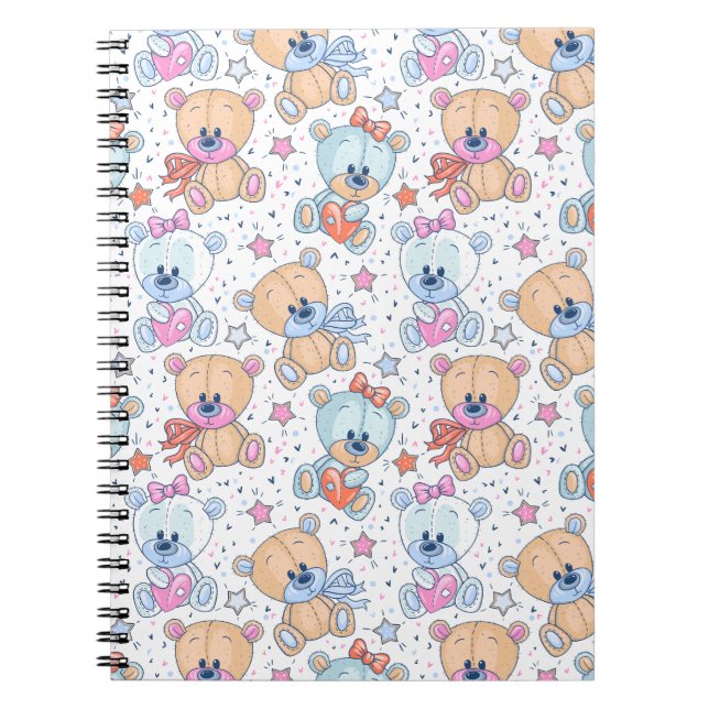 Cute Valentine Teddy Bear Seamless Pattern Notebook (Front)