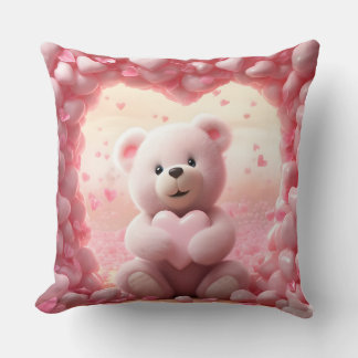 Cute Valentine Teddy Bear Throw Pillow