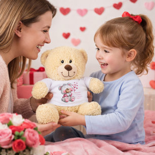 Cute Valentine Teddy Bear with Heart Balloons