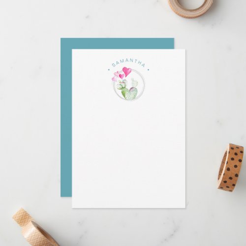 Cute Valentine Themed Cactus Watercolor Note Card