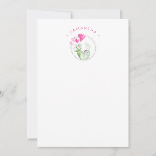 Cute Valentine Themed Cactus Watercolor Note Card