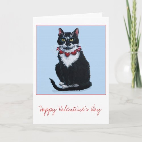 Cute Valentine tuxedo cat greeting card