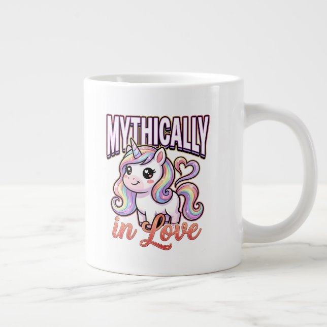 Cute Valentine Unicorn – Mythically in Love Giant Coffee Mug (Right)