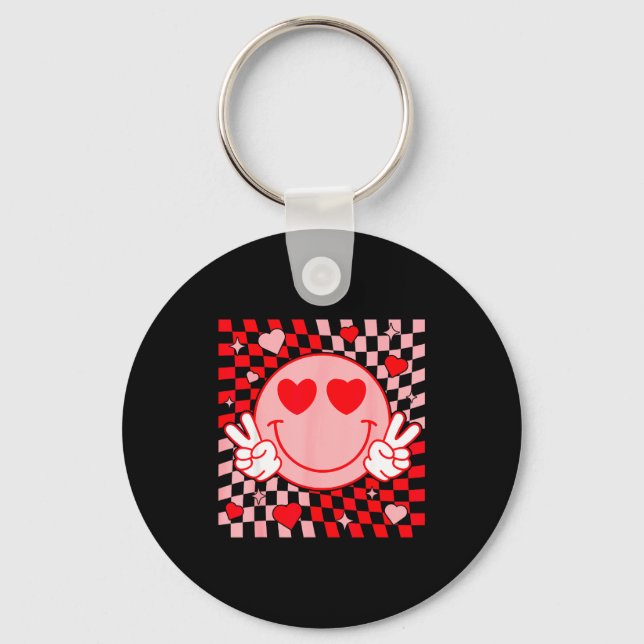 Cute Valentine Vibes Groovy Valentine Day Men Wome Keychain (Front)