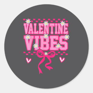 Cute Valentine Vibes Smile Face Valentines Day Gir Classic Round Sticker