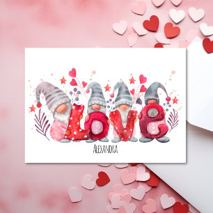 Cute Valentine Watercolor Gnomes Love Holiday Card