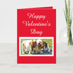 Cute Valentine with Basset Hounds and Hearts Holiday Card