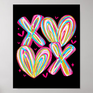 Cute Valentine Xoxo Brushstroke Hearts Hug Kisses  Poster