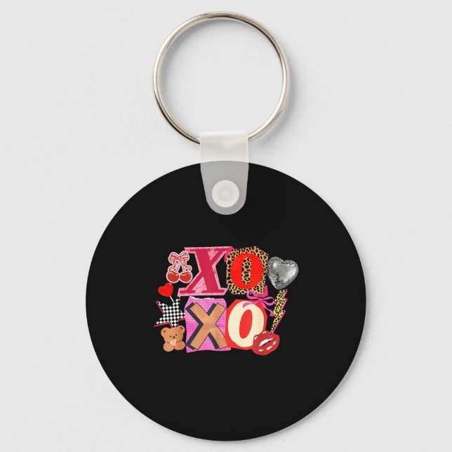 Cute Valentine Xoxo Funny Valentine Hearts Lover G Keychain (Front)