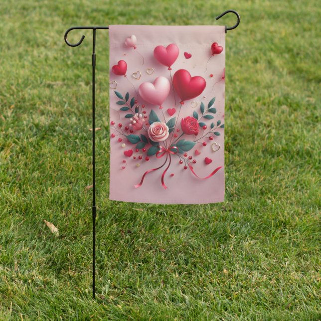 Cute Valentine's balloons & roses Garden Flag (In SItu)