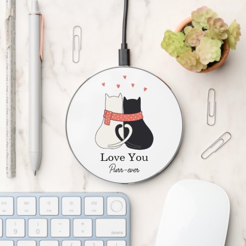 Cute Valentines Black and White Cats in Love Wireless Charger