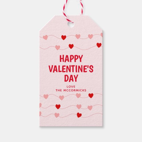 Cute Valentines Blush Pink And Red Hearts Name Gift Tags