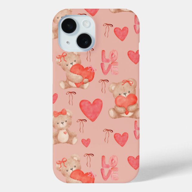 Cute Valentines Brown Teddy Bear Seamless Pattern Case-Mate iPhone Case (Back)