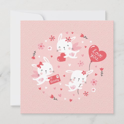 Cute Valentines bunny angels on pink Note Card