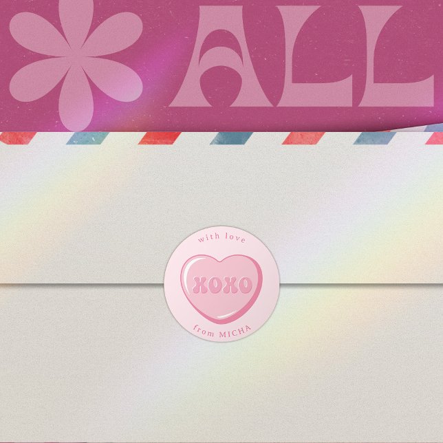 Cute Valentine's Candy Heart Classic Round Sticker (Creator Uploaded)