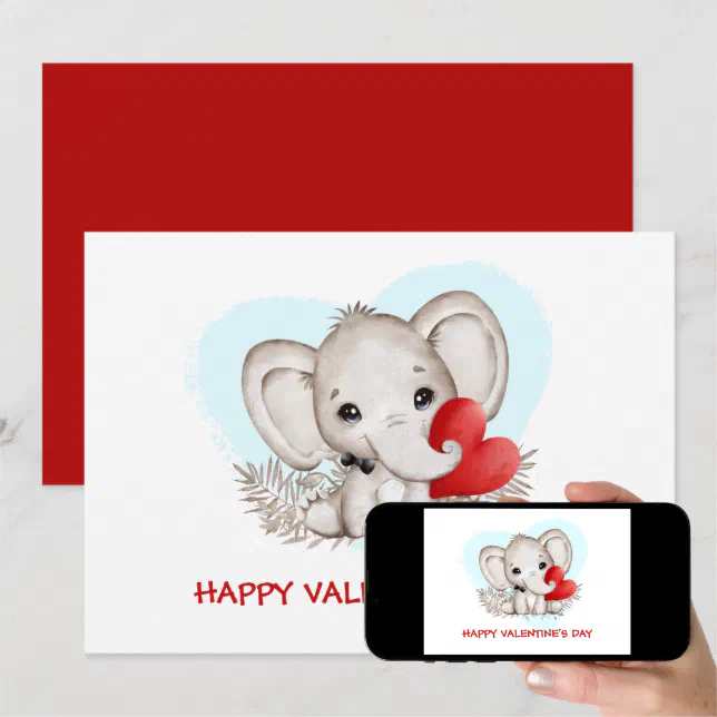 Cute Valentines card with the cutest elephant | Zazzle
