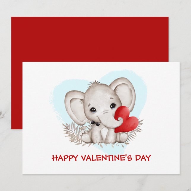 Cute Valentines card with the cutest elephant (Front/Back)