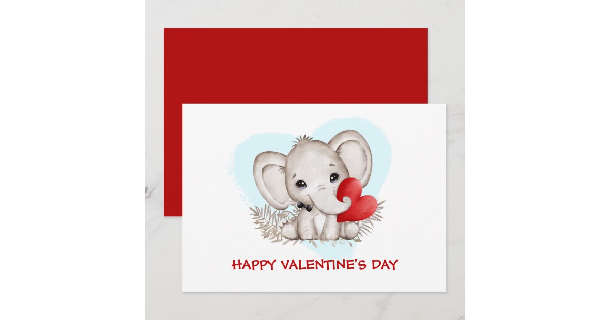Cute Valentines card with the cutest elephant | Zazzle