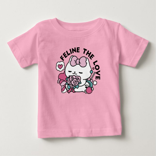 Cute Valentine's Cat Design – Feline the Love Baby T-Shirt (Front)