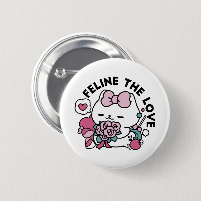Cute Valentine's Cat Design – Feline the Love Button (Front & Back)