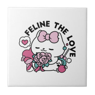 Cute Valentine's Cat Design – Feline the Love Ceramic Tile