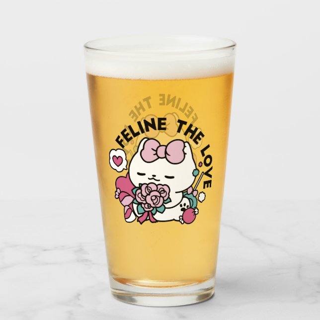 Cute Valentine's Cat Design – Feline the Love Glass (Front Filled)