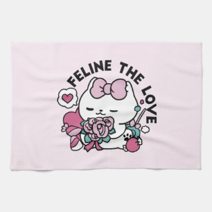 Cute Valentine's Cat Design – Feline the Love Kitchen Towel