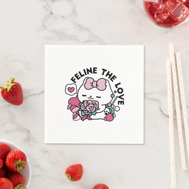 Cute Valentine's Cat Design – Feline the Love Napkins (Insitu)